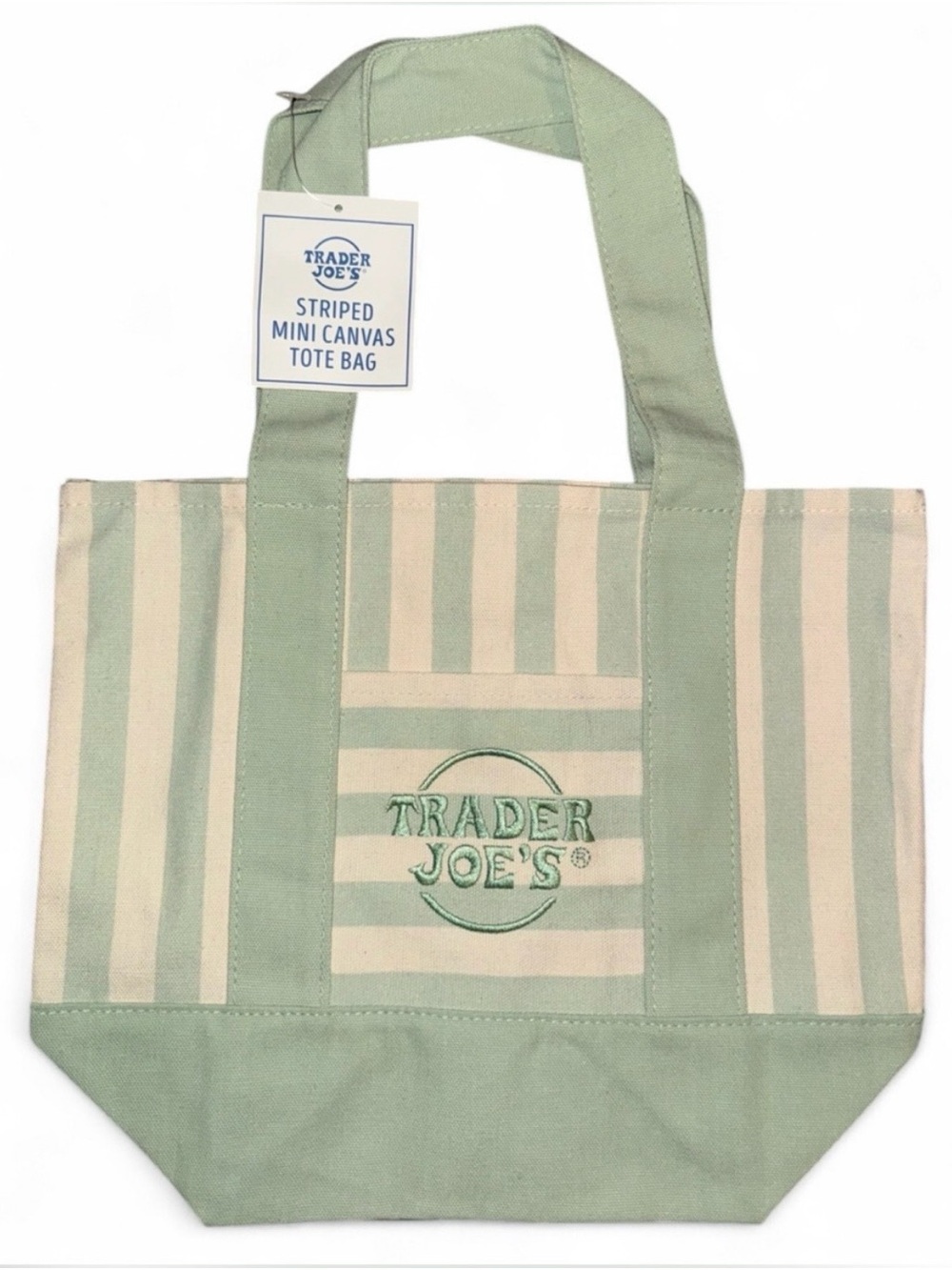 Trader Joe's Viral Mini Canvas Pastel Tote Bag in Mint Stripe New with Tags